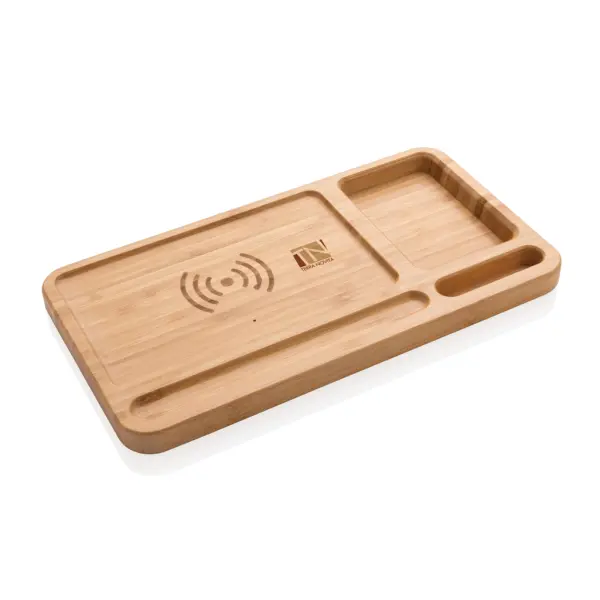 Organizer da scrivania in bambù con caricatore wireless 5W - Immagine 9