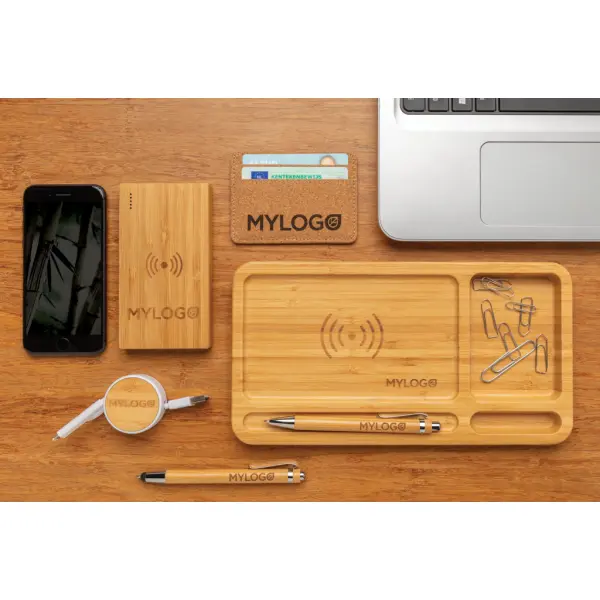 Organizer da scrivania in bambù con caricatore wireless 5W - Immagine 11