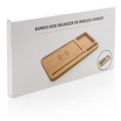 Organizer da scrivania in bambù con caricatore wireless 5W - Immagine 8