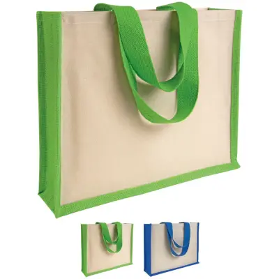 Shopper con soffietto alla base in juta e canvas IDA - Immagine 1