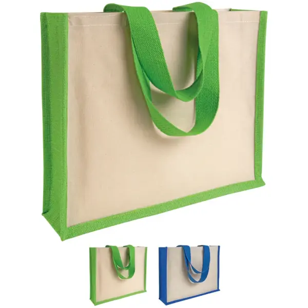 Shopper con soffietto alla base in juta e canvas IDA - Immagine 1