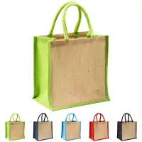 Mini borsa in juta con manici e inserti colorati