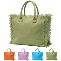 Borsa in cotone con chiusura a zip e tasca interna