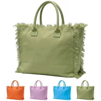 Borsa in cotone con chiusura a zip e tasca interna